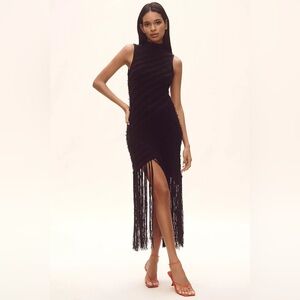 Anthropologie Sleeveless Mock-Neck Fringe Sweater Midi Dress NWT